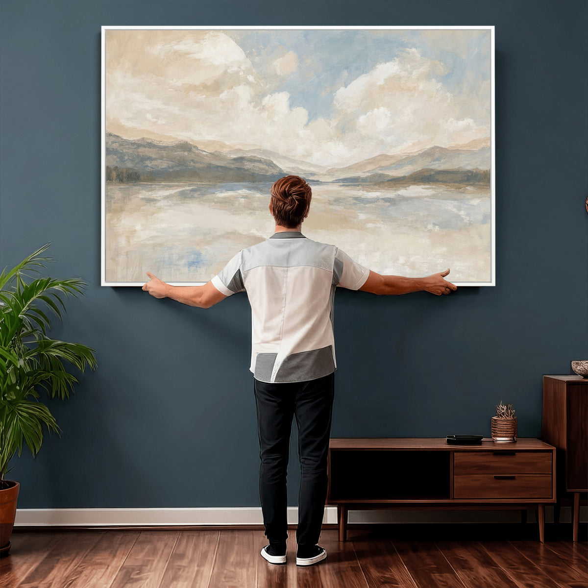 12998065-MGV-CV-36X24 - Serene Mountain and Lake Landscape Canvas Wall Art