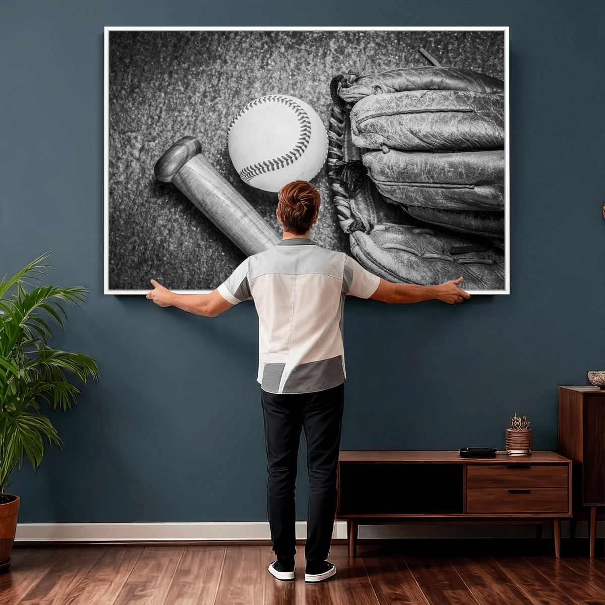 83916D-MGV-CV-36X24 - Vintage Baseball Glove and Bat Sports Wall Art Canvas Print