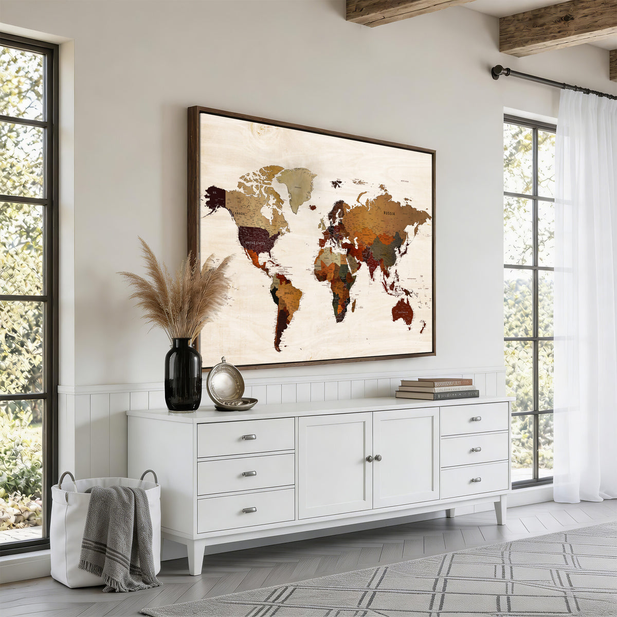 35728547D-MGV-CV-36X24 - Custom Push Pin World Map Wall Art Canvas Print – Personalized Travel Tracker with Pins Framed Large for Home and Office Decor