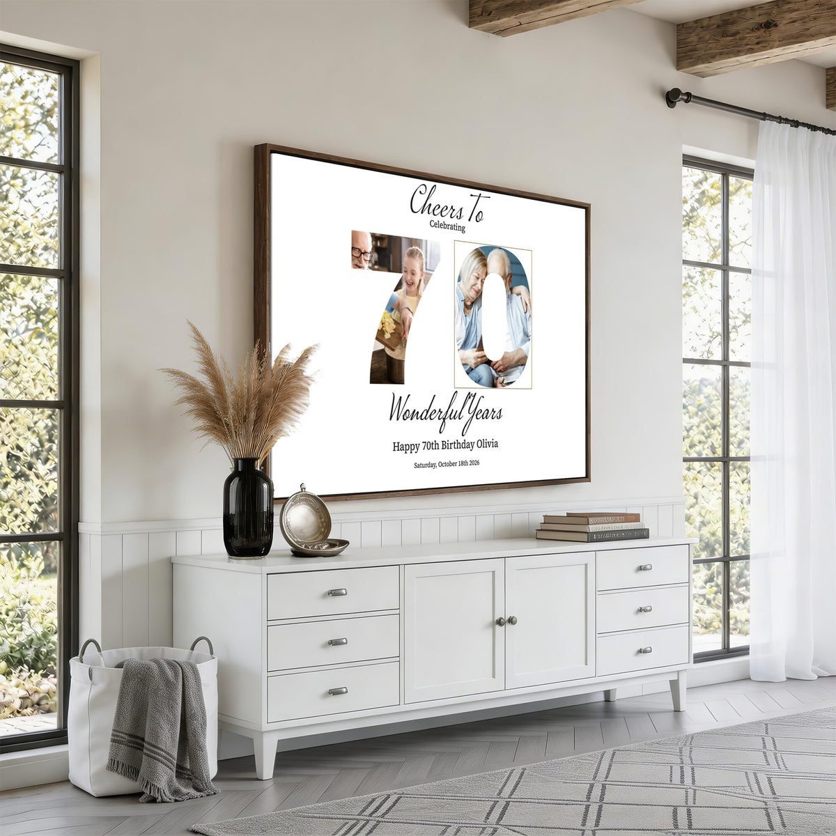 CSTM914DEDE-MGV-CV-36X24 - Number with Photo Canvas Print – Personalized Birthday Number Wall Art