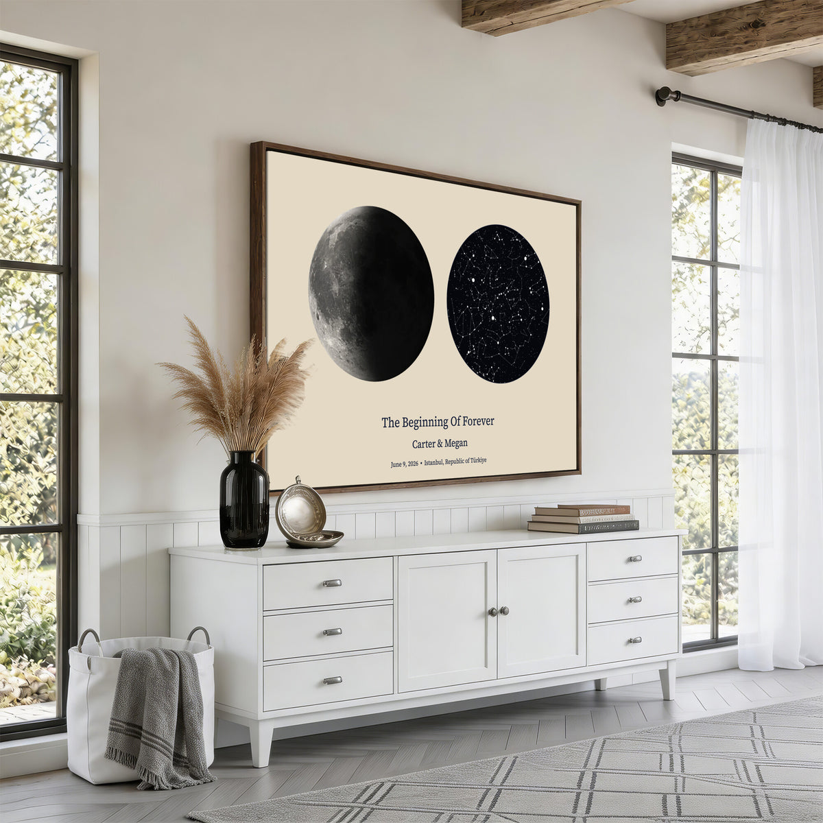 CSTM914LIRIKD-MGV-CV-36X24 - Moon and Stars Canvas Print – Personalized Moon Phase and Star Map Wall Art