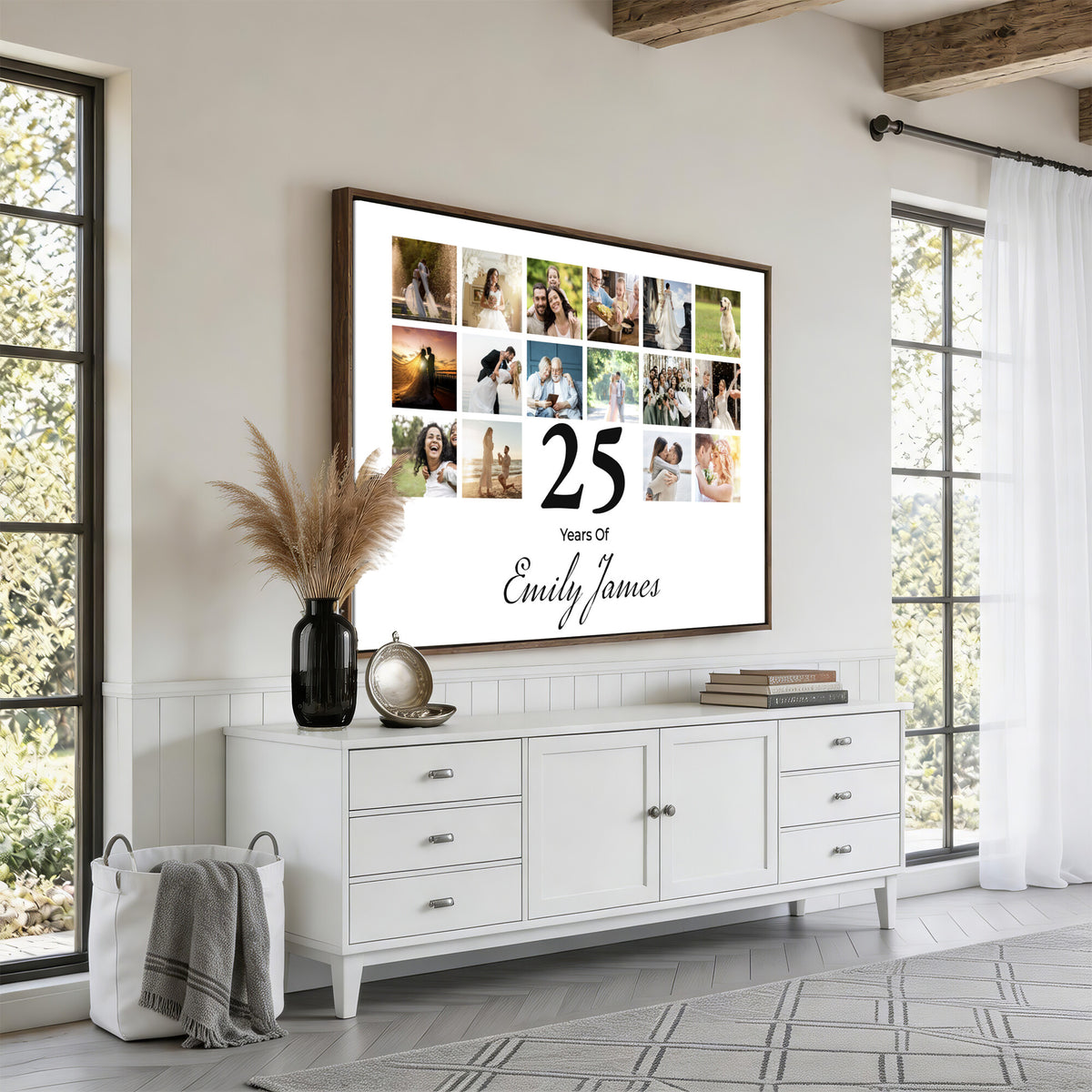CSTM914ANID-MGV-CV-36X24 - Photo Grid with Number Canvas Print – Personalized Birthday or Anniversary Photo Collage