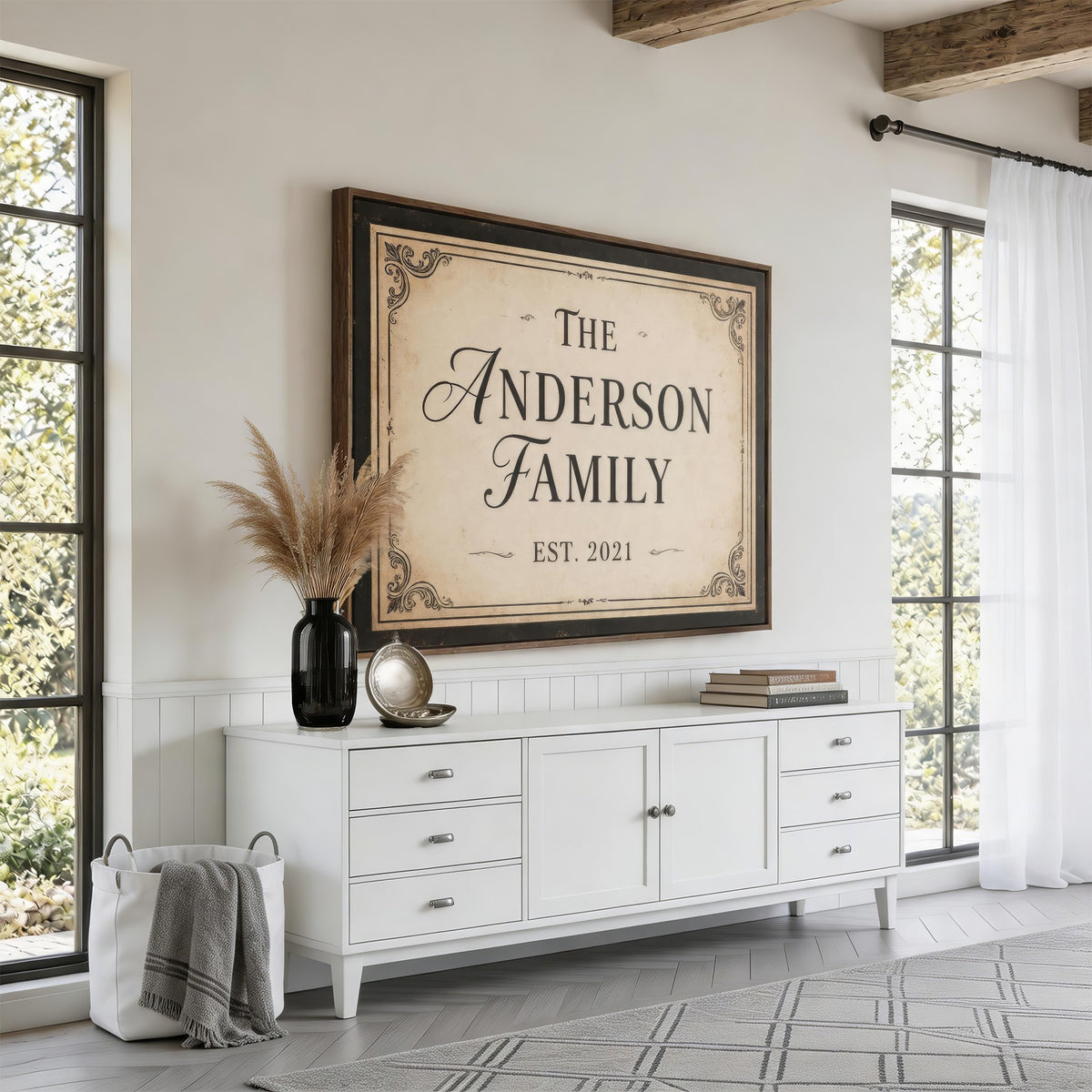 Personalized Family Established Sign Canvas Print, Vintage Charcoal