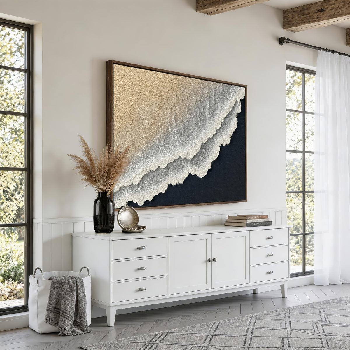 32969959-MGV-CV-24X16 - Abstract Ocean Wave Canvas Wall Art, Coastal Beach Wall Decor for Living Room