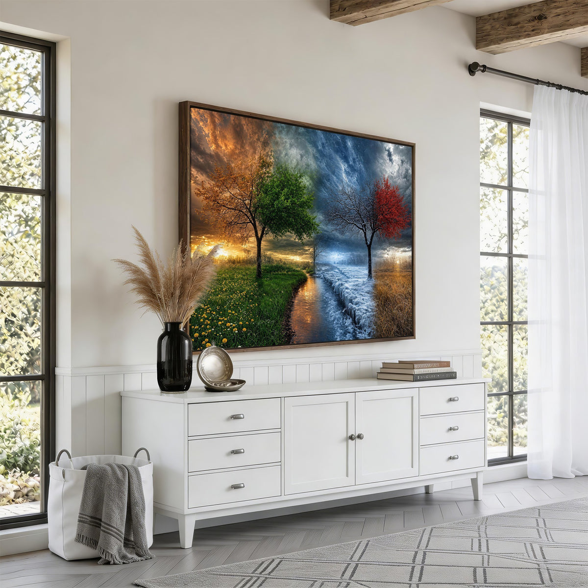 61895574-MGV-CV-24X16 - Four Seasons Tree Canvas Wall Art, Nature Landscape Canvas Print for Living Room