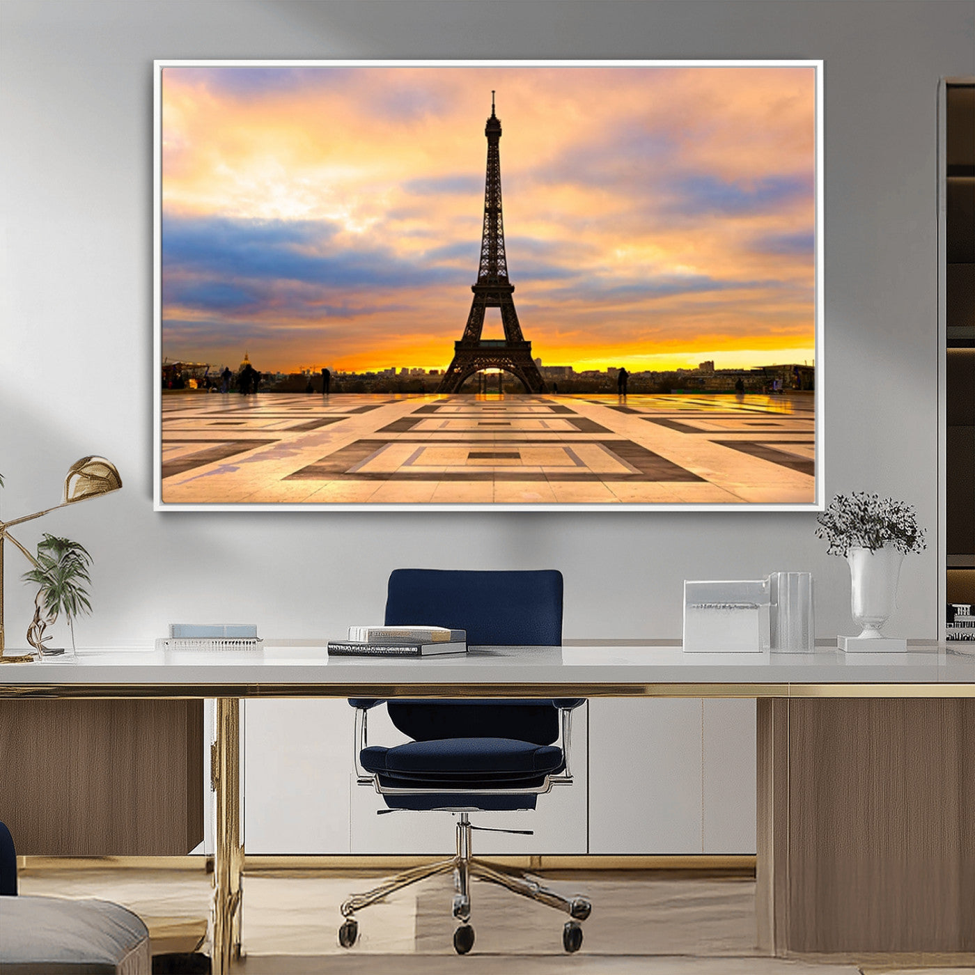 MGV-FC-36X24 - Paris Eiffel Tower Sunset Canvas Wall Art Print - Iconic Landmark Decor with Vibrant Colors