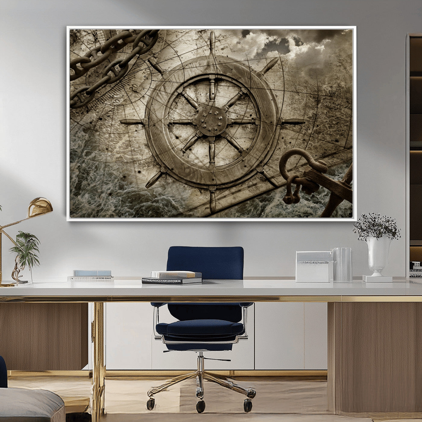 MGV-FC-36X24 - Wooden Ship Wheel Canvas Print, Multi Panel Canvas Wall Art Print
