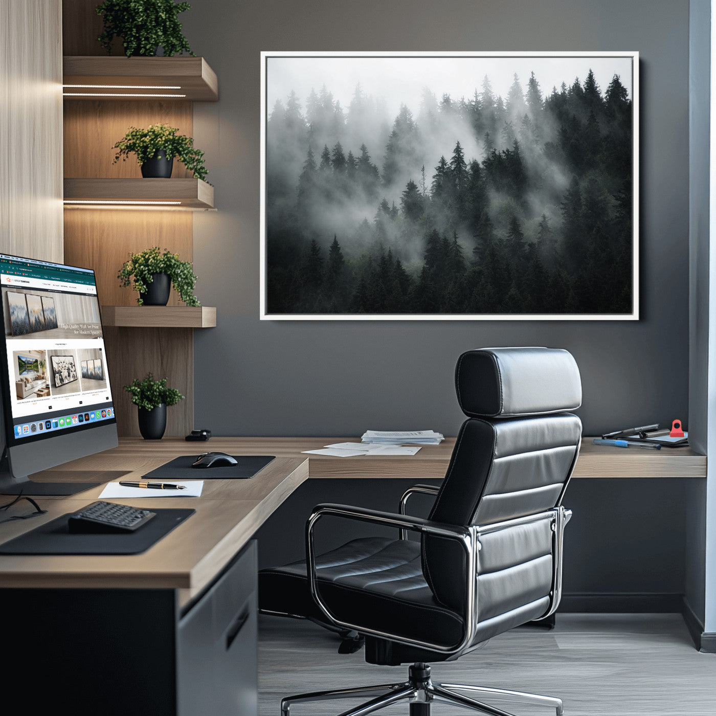 52359-MGV-CV-36X24-Foggy Forest Wall Art Canvas Print | 3 Panel Large Misty Landscape for Dining Room, Office, or Living Room | Ready to Hang Nature Deco
