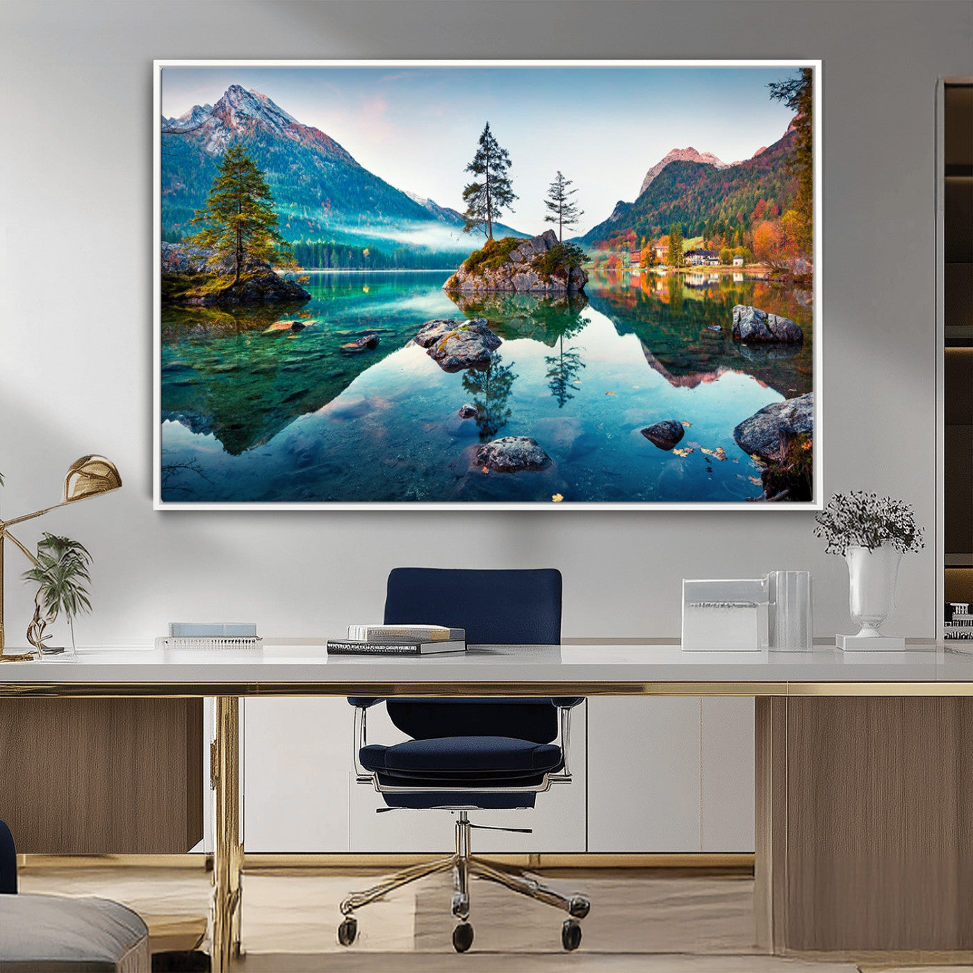 -Crystal Clear Lake Wall Art | Mountains Wall Art Canvas | 3 Panel Large Landscape Print for Dining