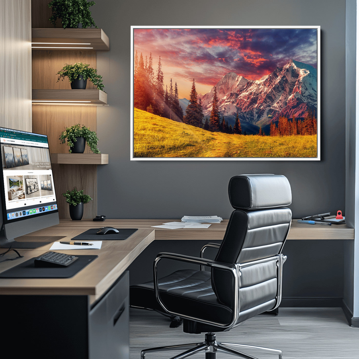 48448-MGV-CV-36X24-Mountain and Daylight Red Sunset Wall Art Canvas Print