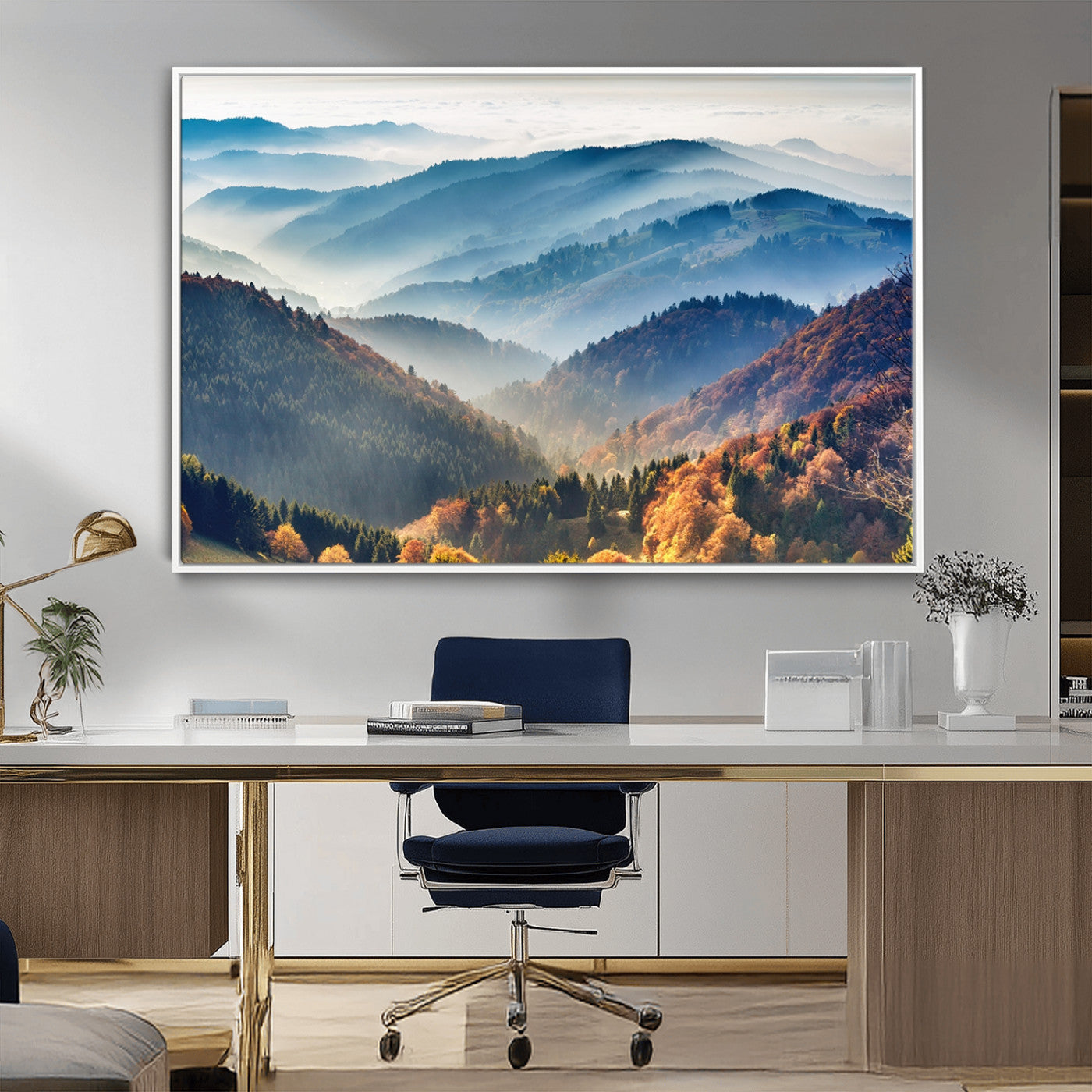 MGV-FC-36X24 - Misty Mountain Sunrise Triptych Canvas Print – Autumn Landscape Wall Art – Scenic Nature Decor –