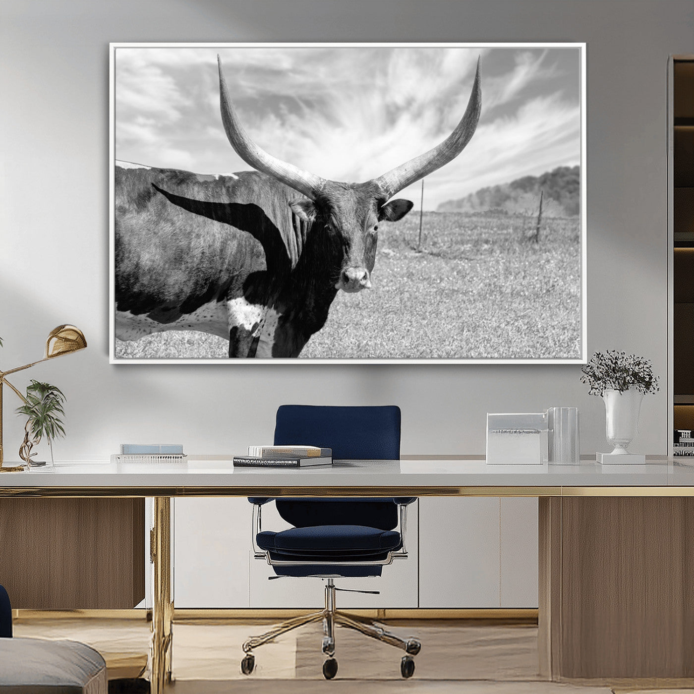 MGV-FC-36X24 - Cattle Wall Art Longhorn Cow Canvas Print