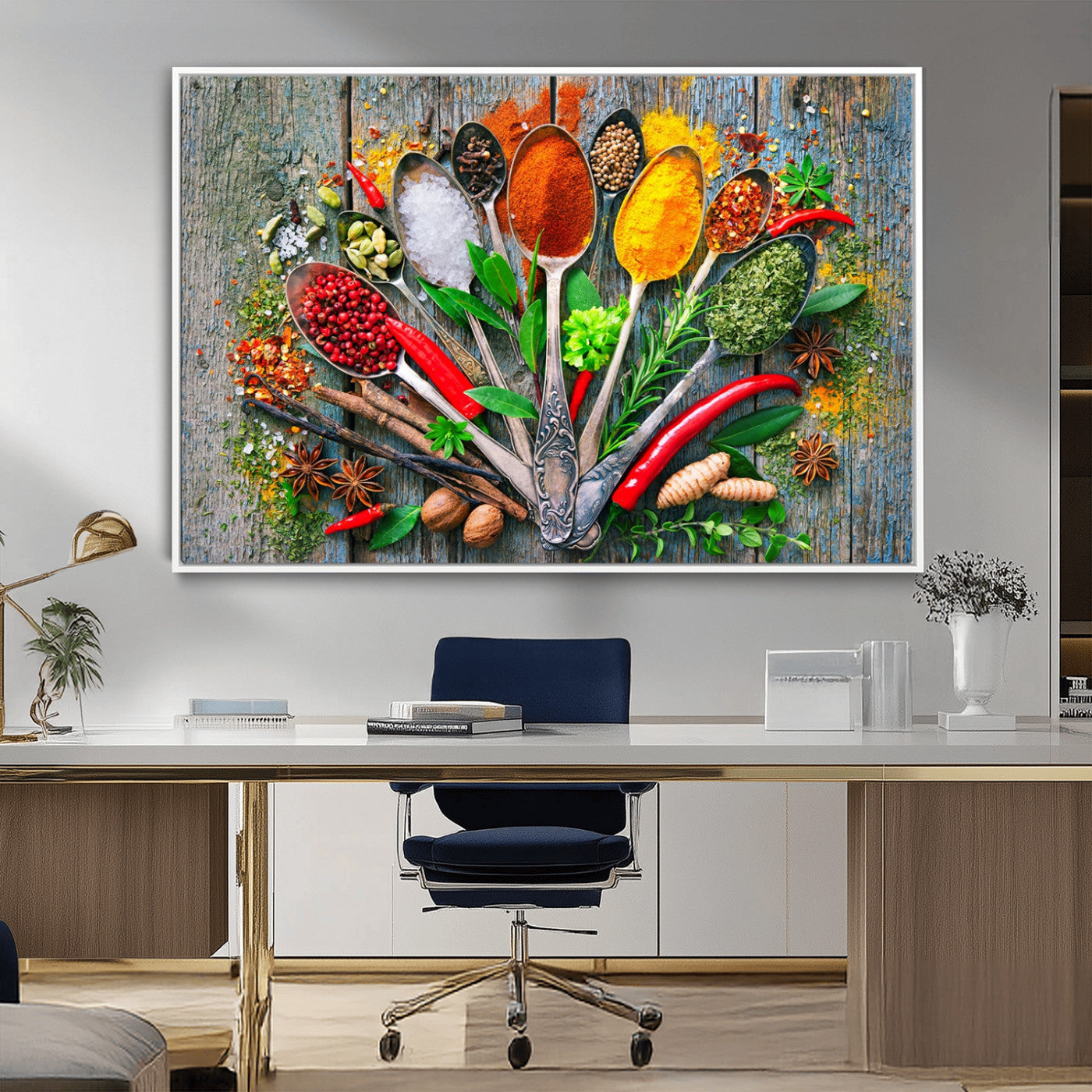 MGV-FC-36X24 - Kitchen Wall Art Print - Spoonful of Spices Cooking Wall Art Canvas Print - Vibrant Kitchen Decor
