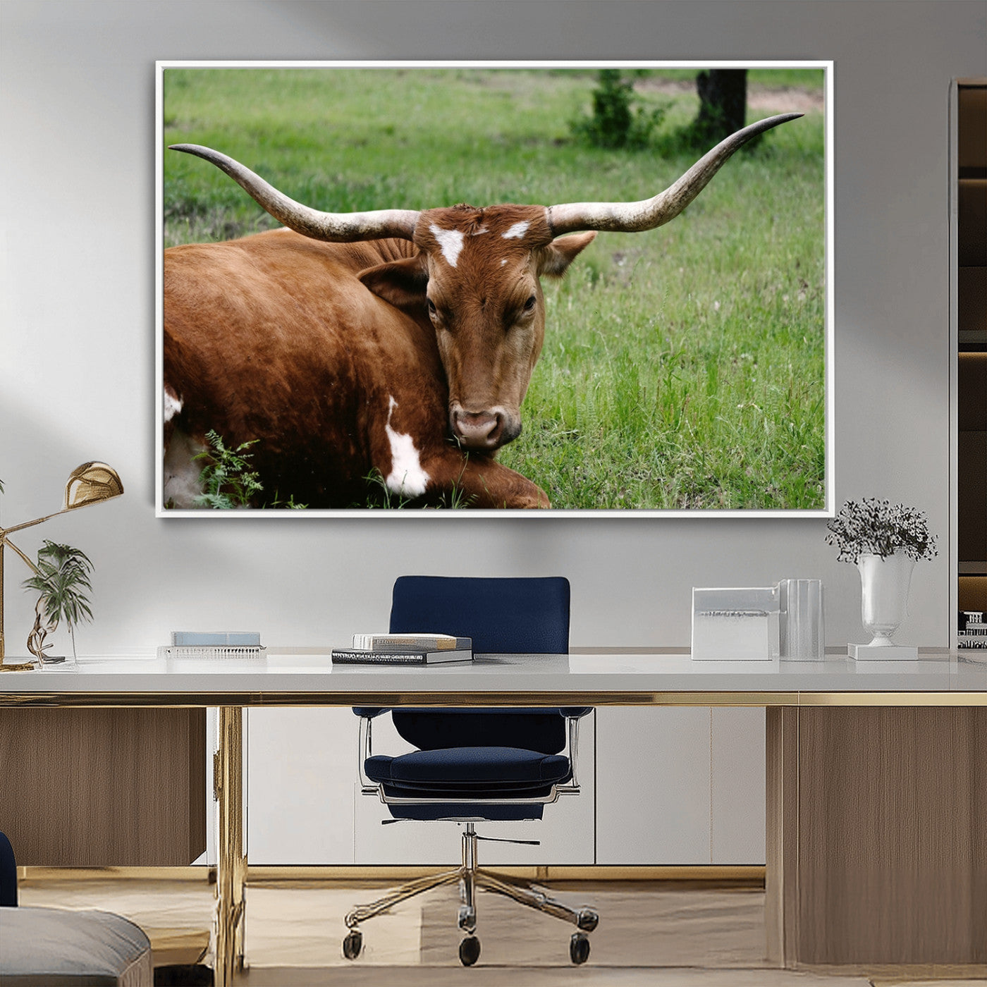 MGV-FC-36X24 - Longhorn Cow Animal Wall Art Canvas Print