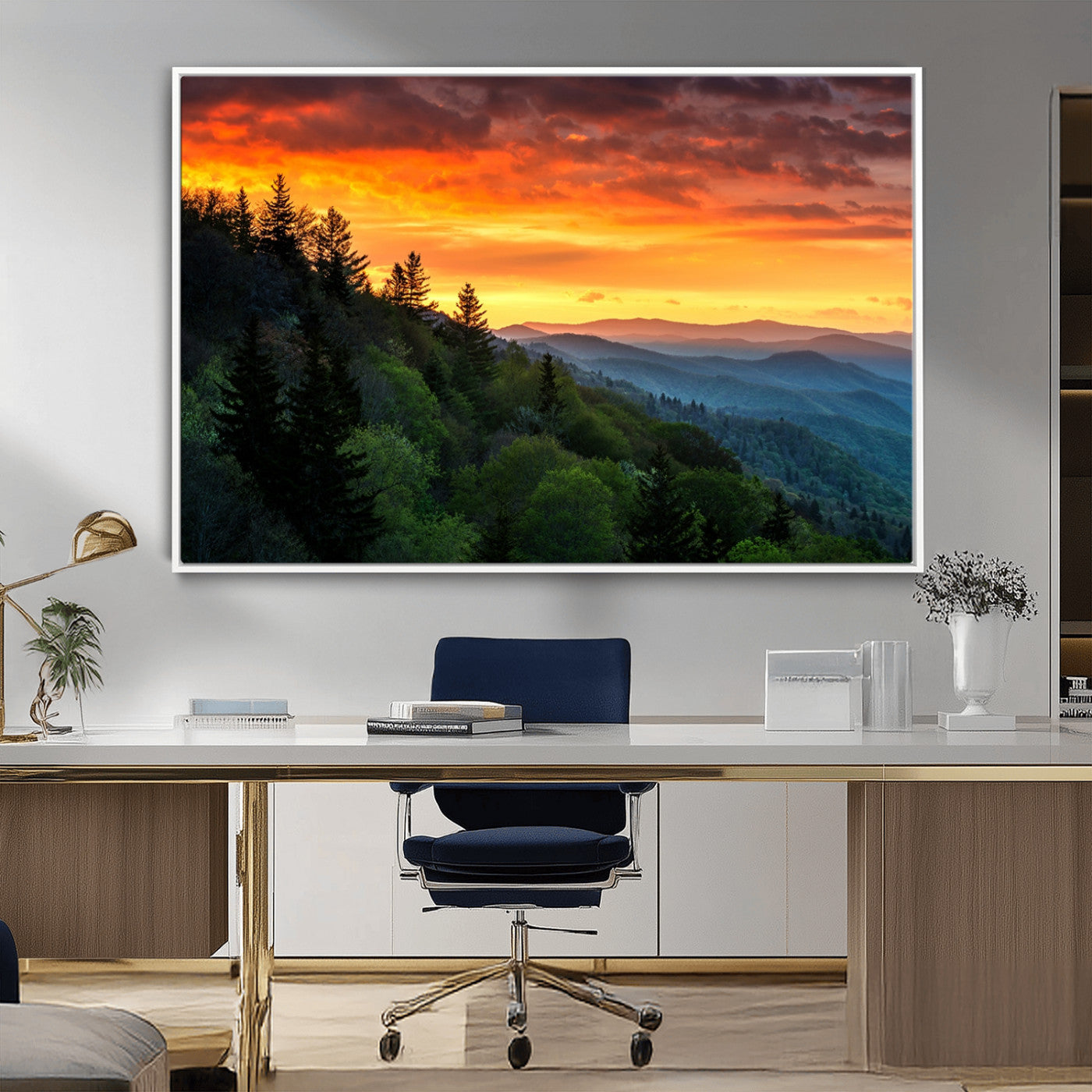MGV-FC-36X24 - Great Smoky Mountains Sunset Wall Art Canvas Print | 3 Panel Large Nature Landscape Photography for