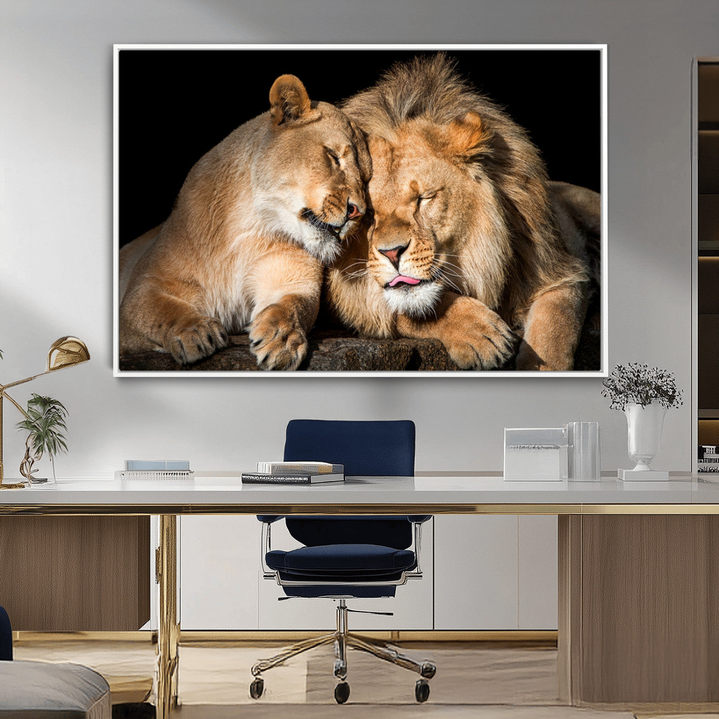 MGV-FC-36X24 - Lion and Lioness Wall Art Print Canvas | 3-Panel African Wildlife Canvas Print | Animal-Themed Art