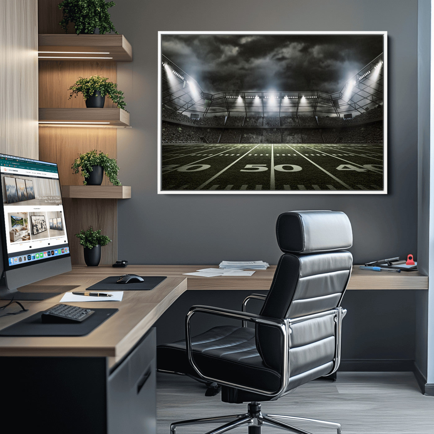 90107-MGV-CV-36X24-American Football Stadium Wall Art Canvas Print, Stadium Sport Wall Art Print