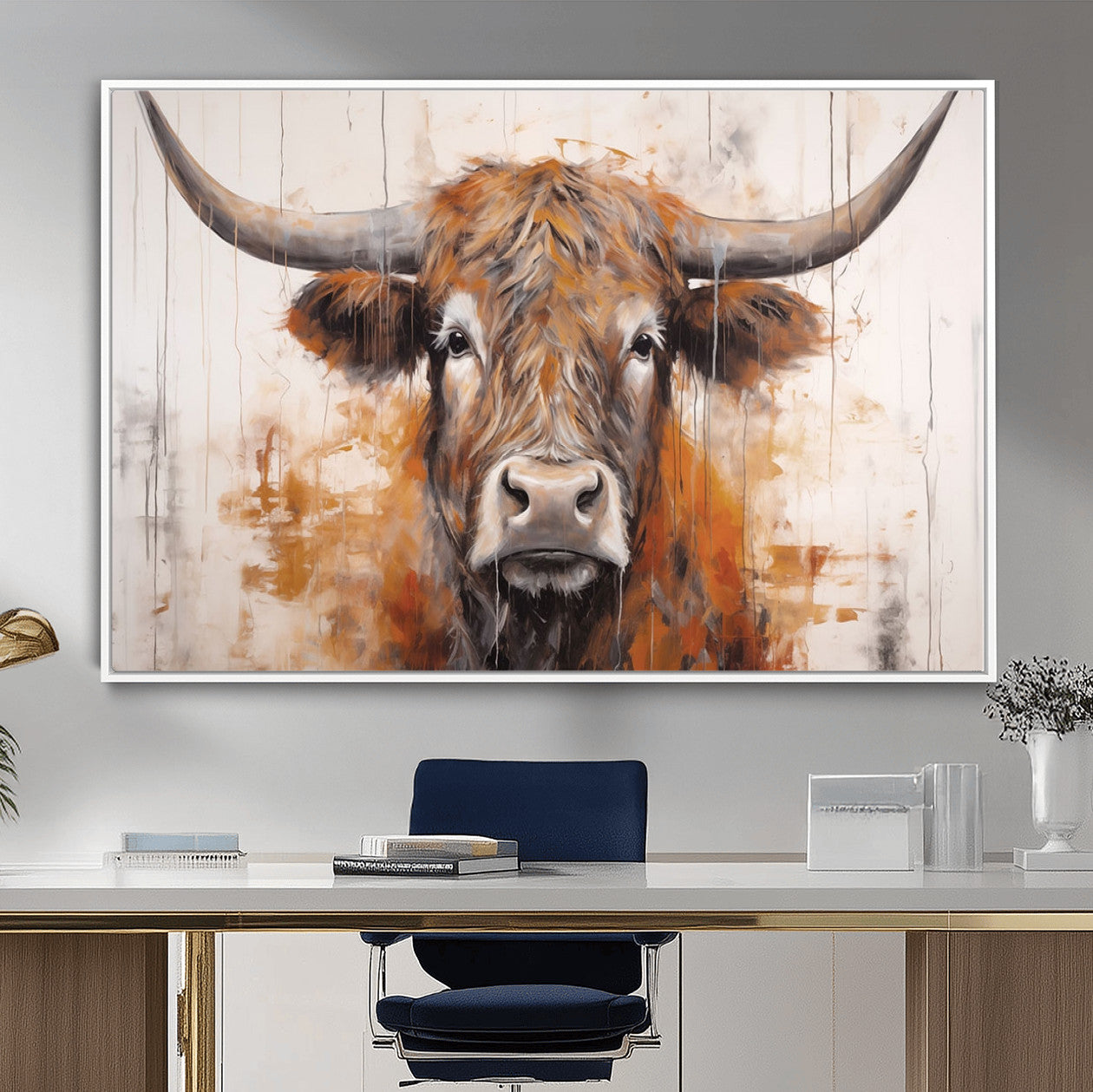 48622-MGV-CV-36X24-Vintage Scottish Highland Cow Cattle Art, Scottish Highland Cow Wall Art Print, Farmhouse Wall Art