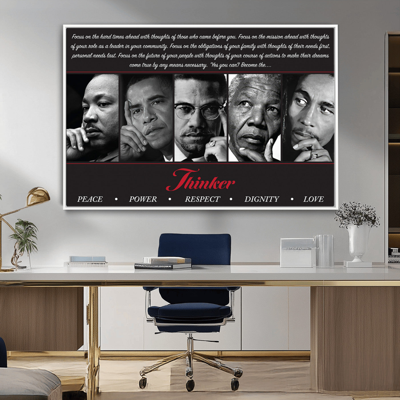 MGV-FC-36X24 - Thinker Peace Power Respect Dignity Wall Art | Thinkers of Changel Wall Art Featuring Icons of