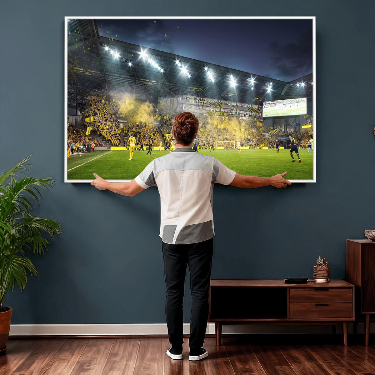 65820-MGV-CV-36X24 - Columbus Crew Stadium Match Triple Canvas Wall Art - Dynamic MLS Game Scene Canvas Wall Art