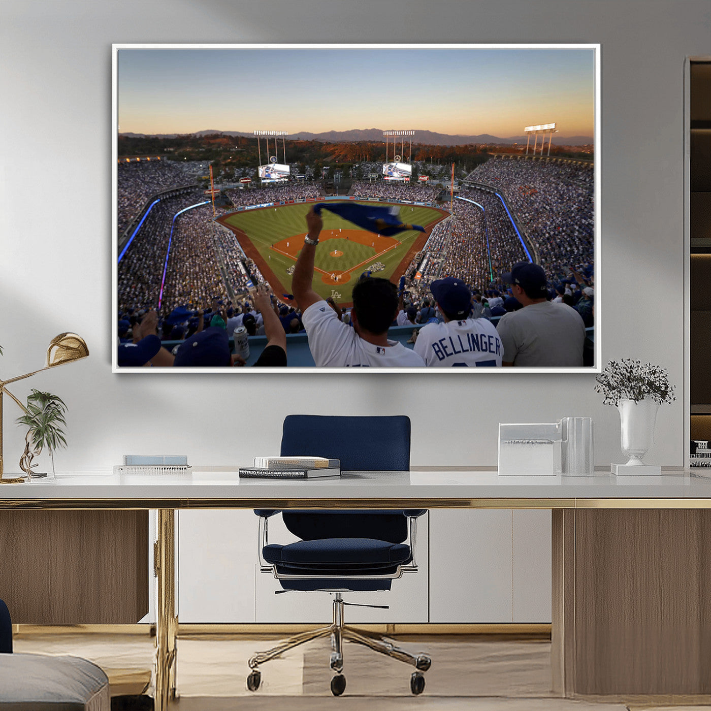 MGV-FC-36X24 - Dodger Stadium Sunset Game Triple Canvas Wall Art - Los Angeles Dodgers MLB Match