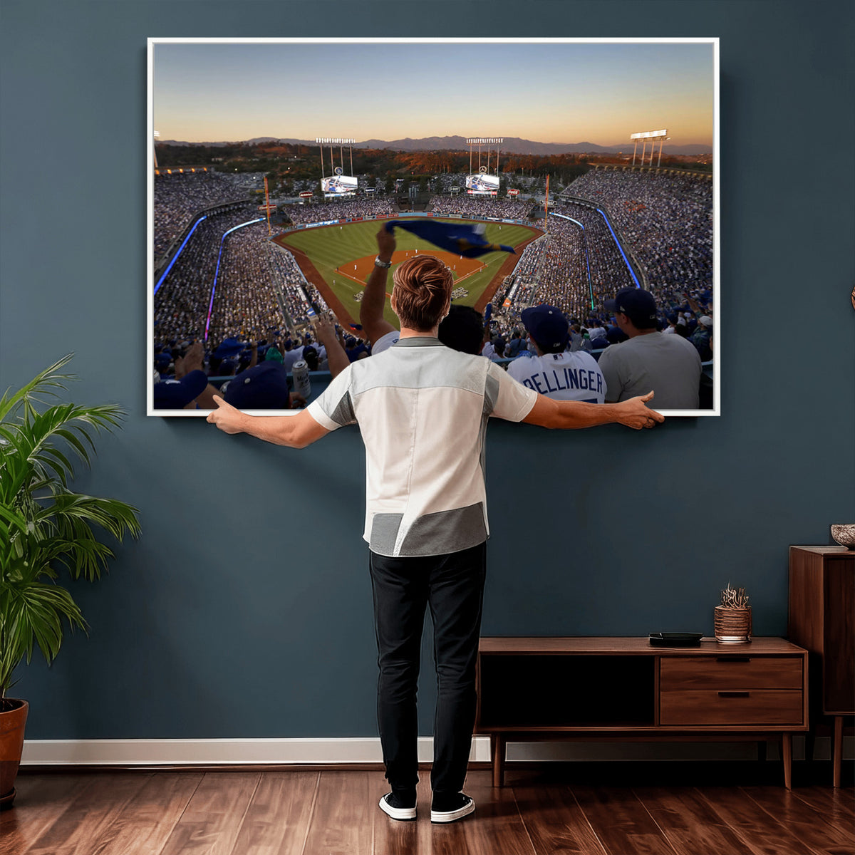 60162-MGV-CV-36X24 - Dodger Stadium Sunset Game Triple Canvas Wall Art, Los Angeles Dodgers MLB Match