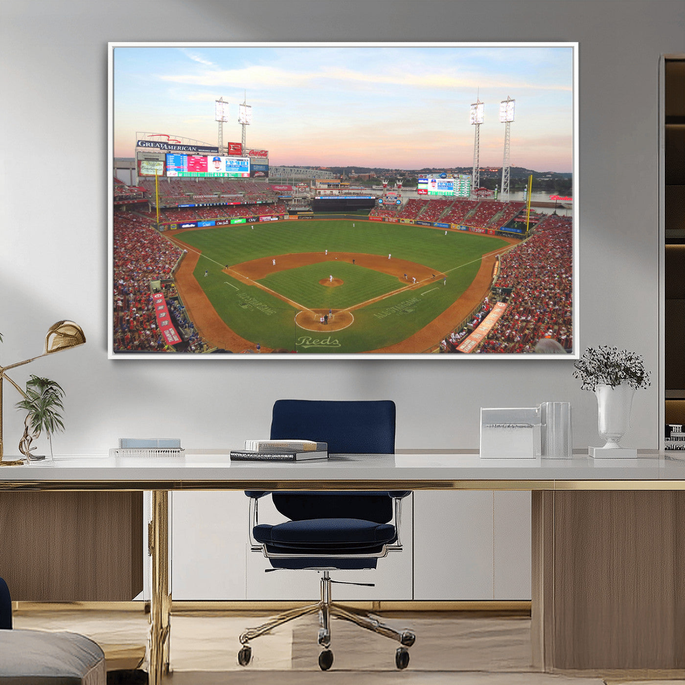 MGV-FC-36X24 - Cincinnati Reds Baseball Print Canvas- Cincinnati Great American Ball Park Stadium Wall Art Canvas
