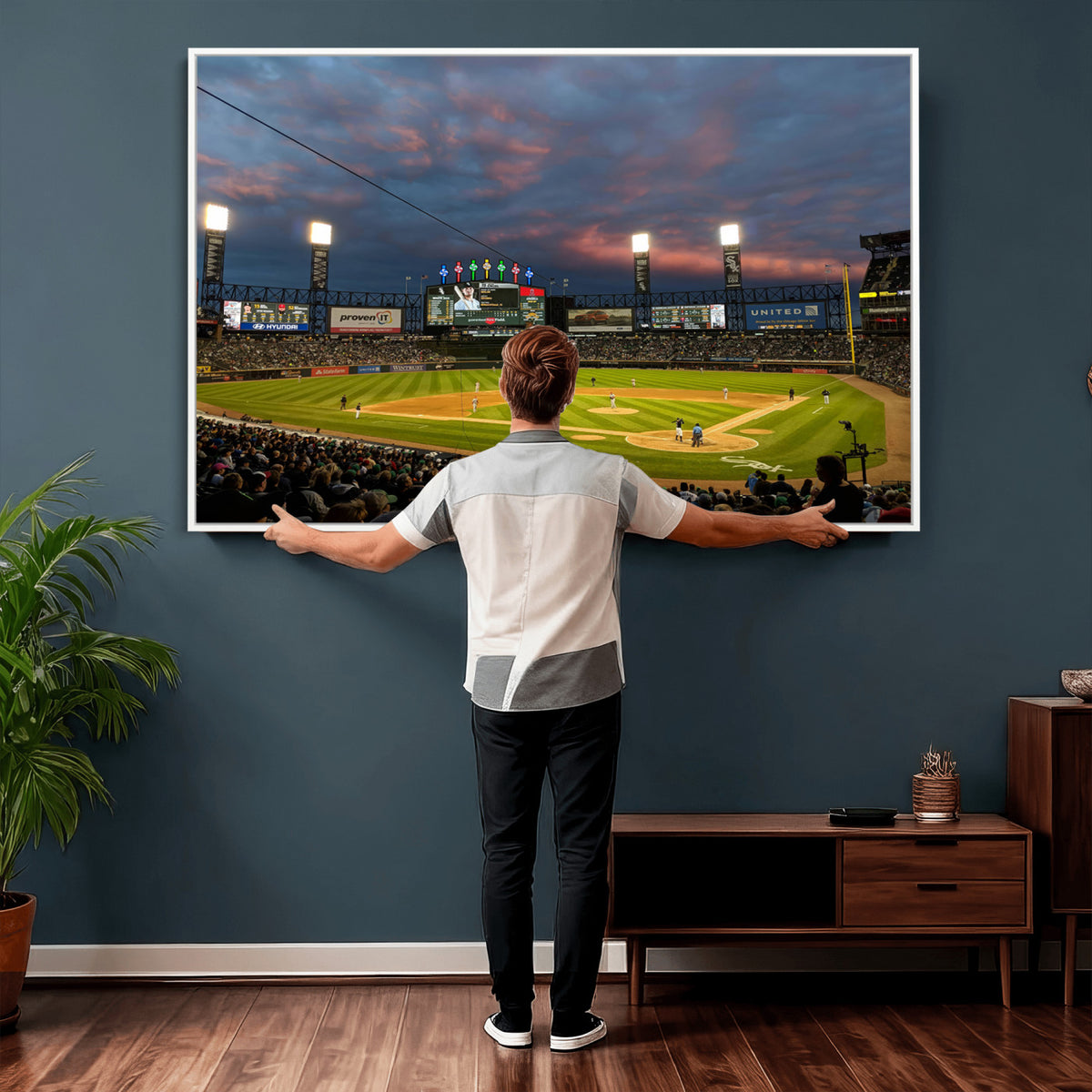 96063-MGV-CV-36X24 - Chicago White Sox Baseball Team Print Canvas, Guaranteed Rate Field, Framed and Ready to Hang