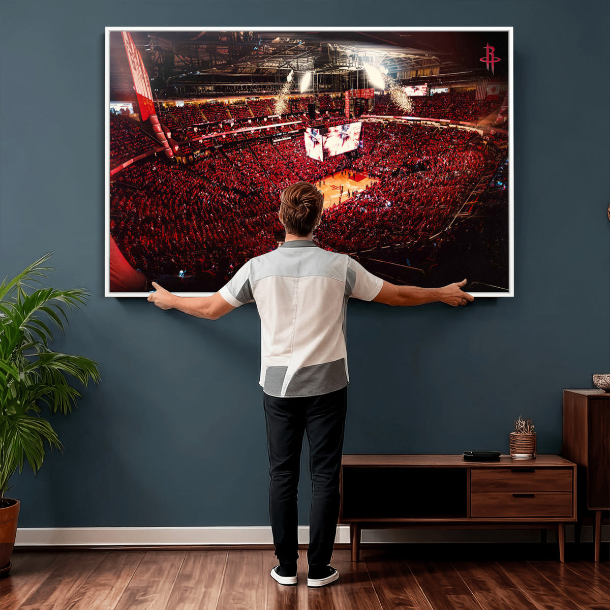 91527-MGV-CV-36X24 - Houston Rockets Basketball Team Print Canvas, Houston Toyota Center Arena Wall Art