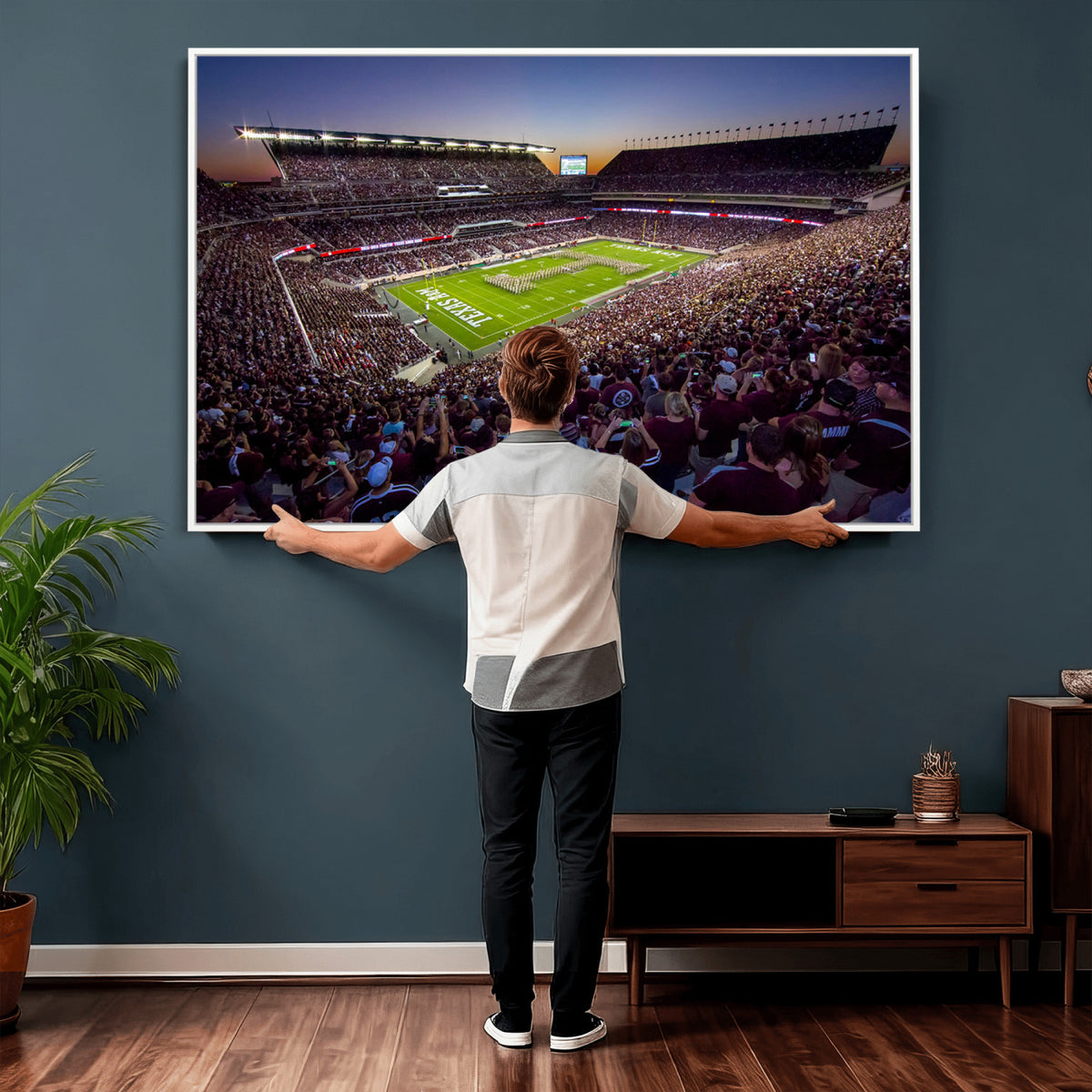 25148-MGV-CV-36X24 - Texas A&M University Aggies Football Team Print, College Station Kyle Field, Framed and Ready to Hang