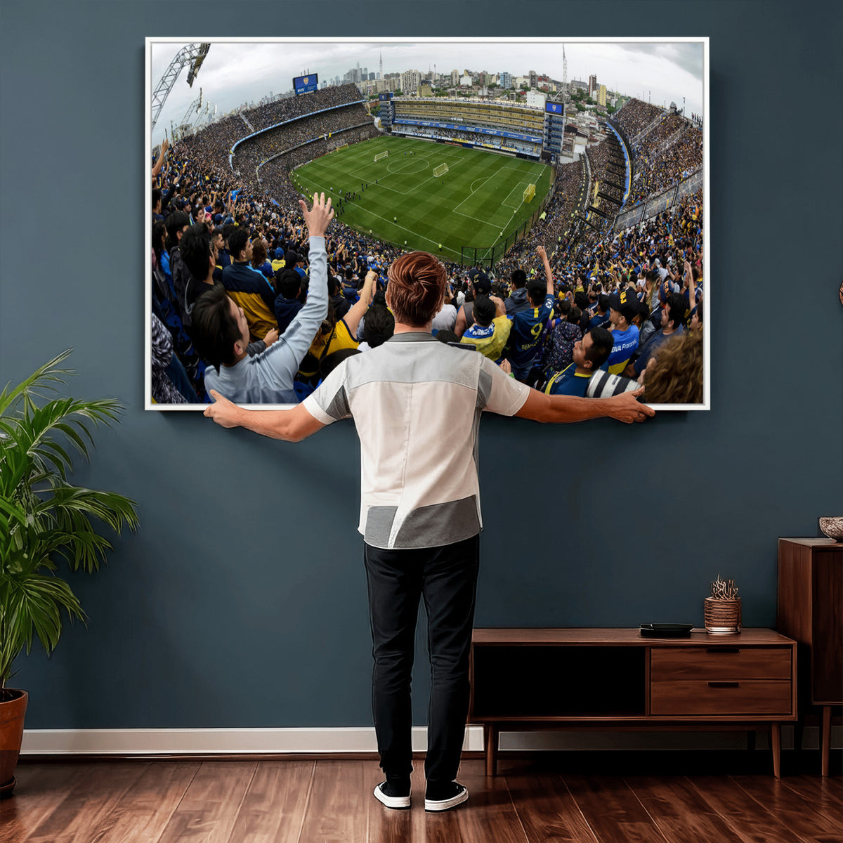 23173-MGV-CV-36X24 - Boca Juniors Soccer Team Print, Buenos Aires Bombonera, Framed and Ready to Hang