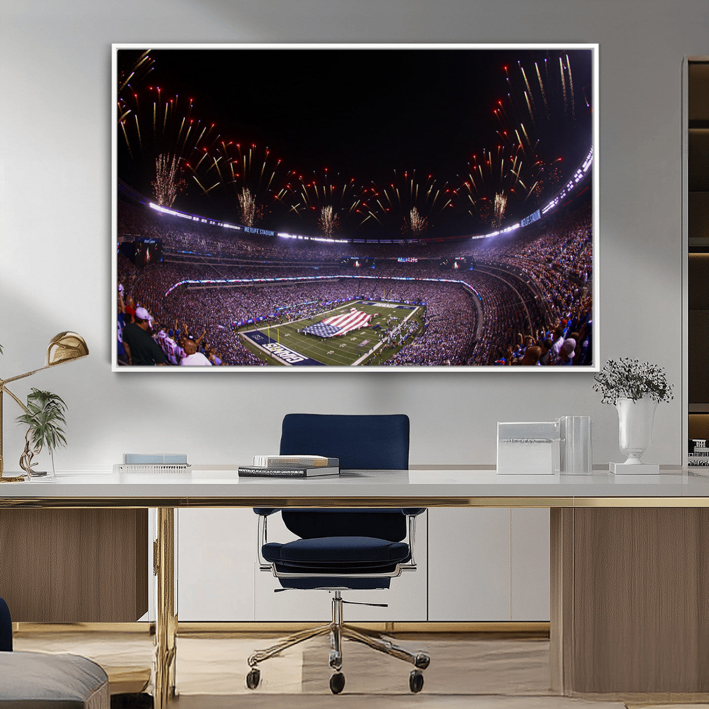 MGV-FC-36X24 - New York Giants Football Team Print - East Rutherford MetLife Stadium Wall Art Canvas Print