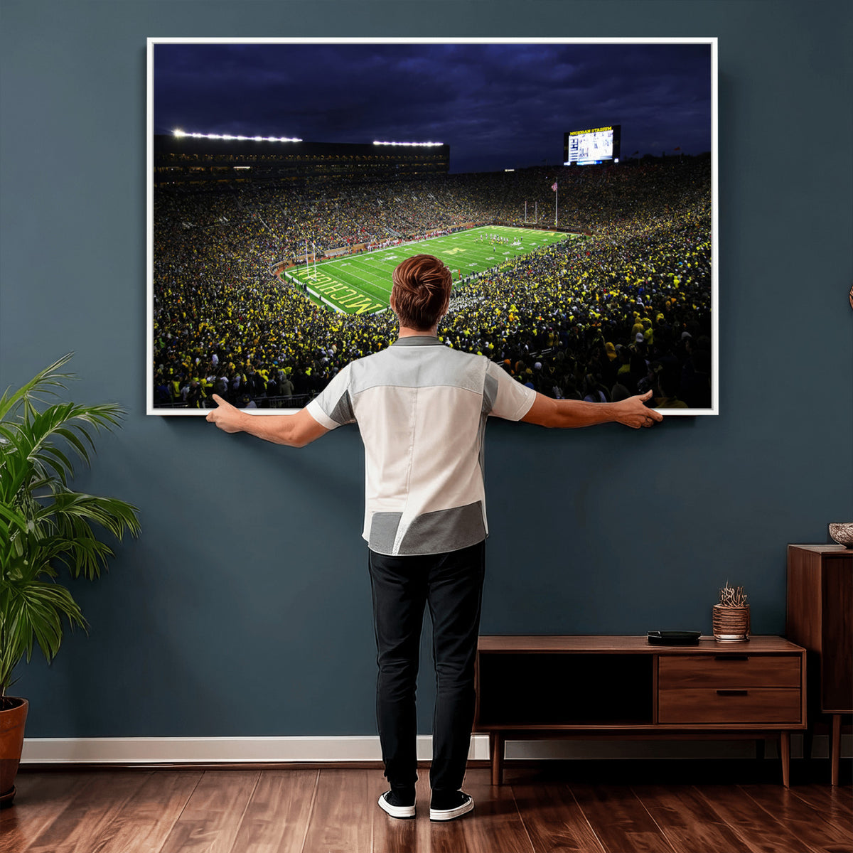 15448-MGV-CV-36X24 - Michigan Wolverines Football Canvas Wall Decor, Football Team Print, Ann Arbor Michigan Stadium