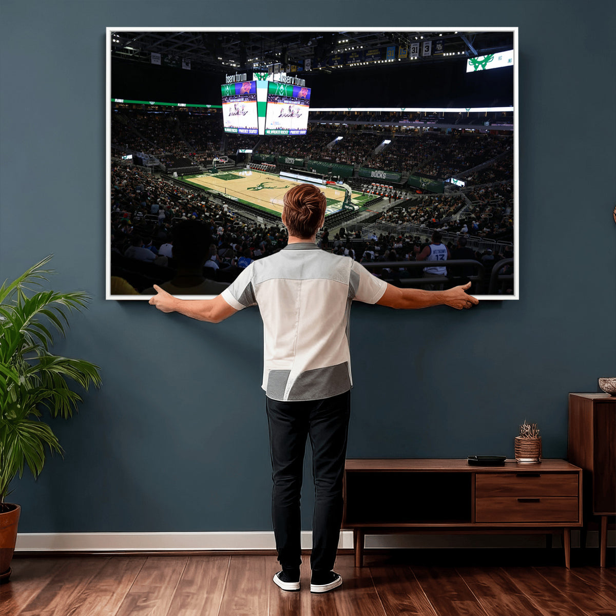 69882-MGV-CV-36X24 - Milwaukee Bucks Basketball Print, Fiserv Forum Stadium Wall Art