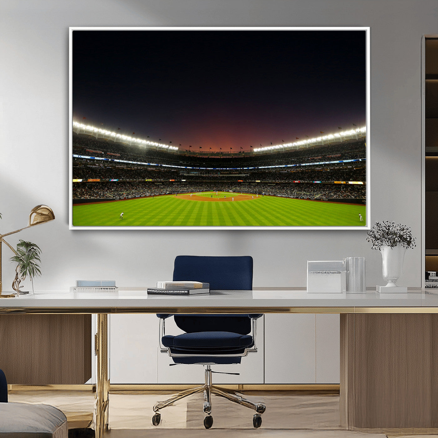 MGV-FC-36X24 - Yankee Stadium Night Game Triple Canvas, Yankee Stadium Canvas Wall Art - New York Yankees MLB Match