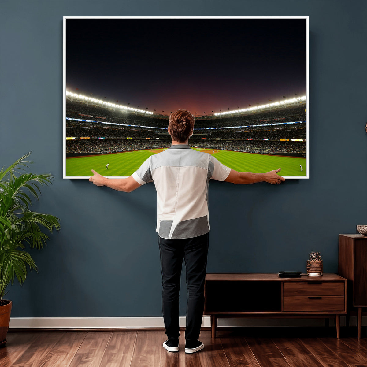 59138-MGV-CV-36X24 - Yankee Stadium Night Game Triple Canvas, New York Yankees Stadium Wall Art