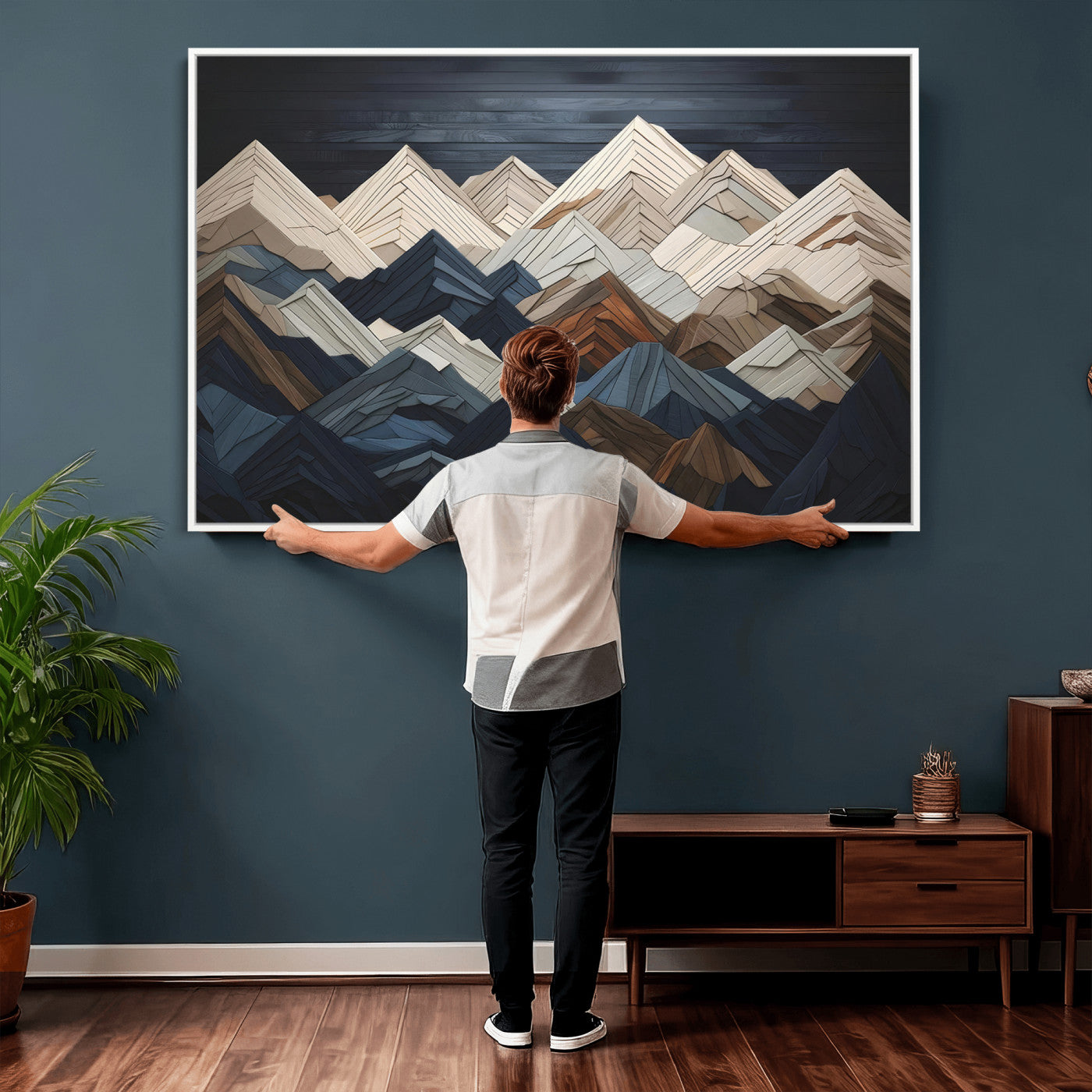 12896-MGV-CV-36X24 - Wood Mountain Range Wall Art - Ready to Hang 3-Piece Set for Modern Rustic Decor, Abstract Wooden