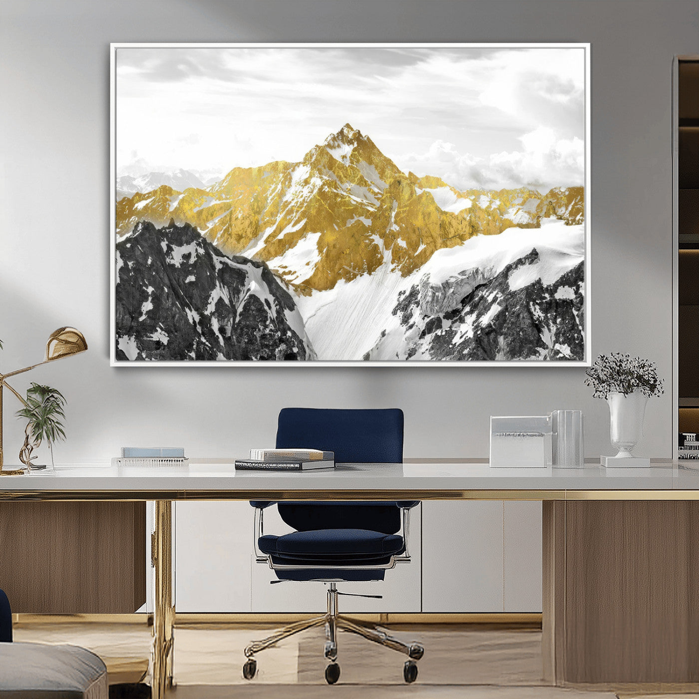 MGV-FC-36X24 - Gold Abstract Mountains Wall Art Print on Canvas, Nature Wall Art Print,