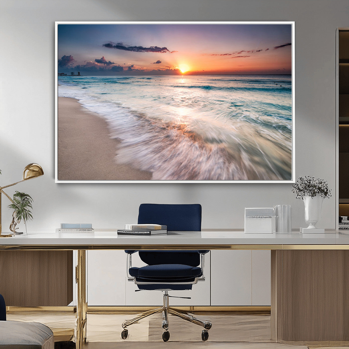 MGV-FC-36X24 - Sunset Beach Wall Art – Soothing Coastal Landscape, Ready to Hang for Tranquil Home Decor