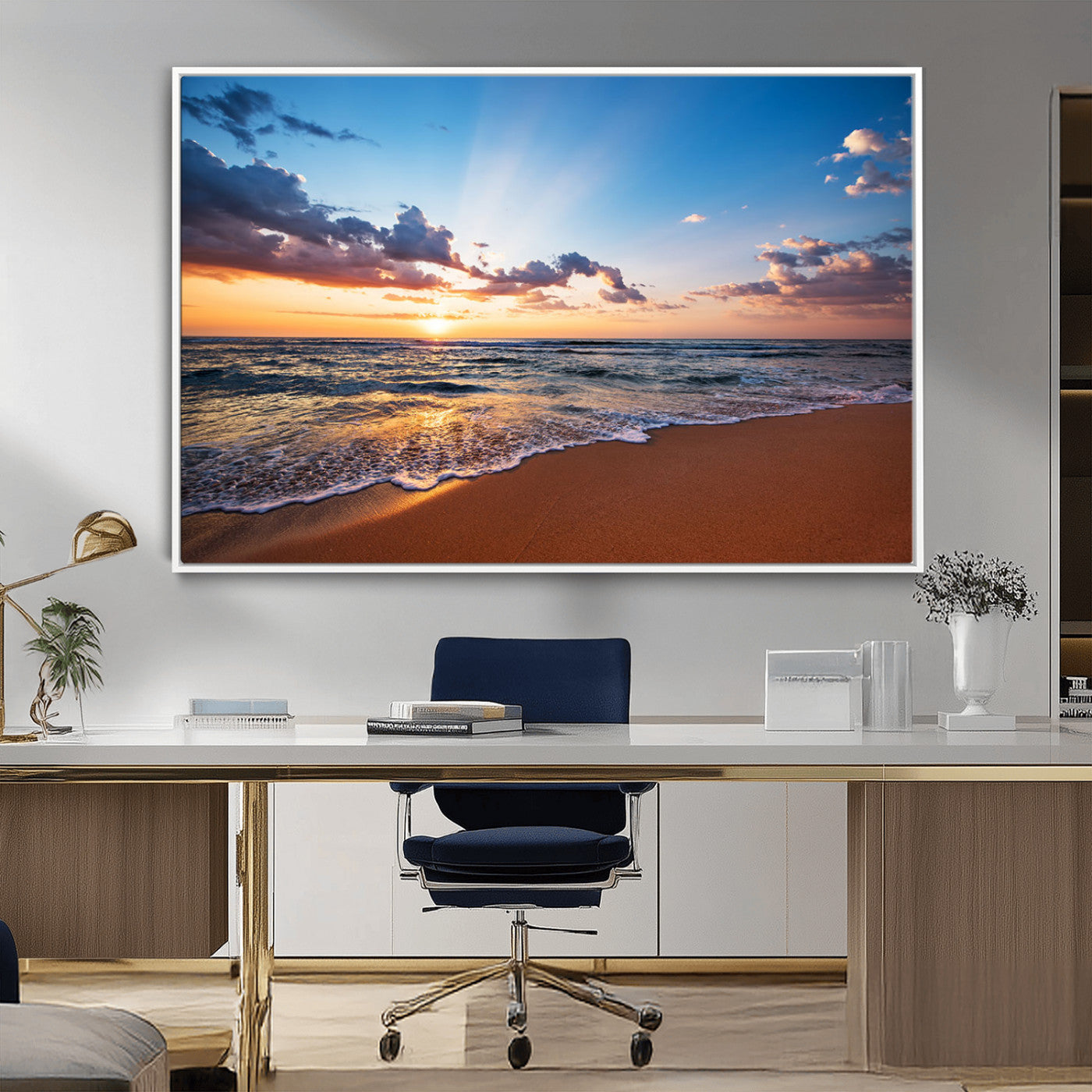 MGV-FC-36X24 - Golden Hour Beach Sunset Wall Art | Canvas Print | Ready to Hang | Coastal Wall Art for Living Room