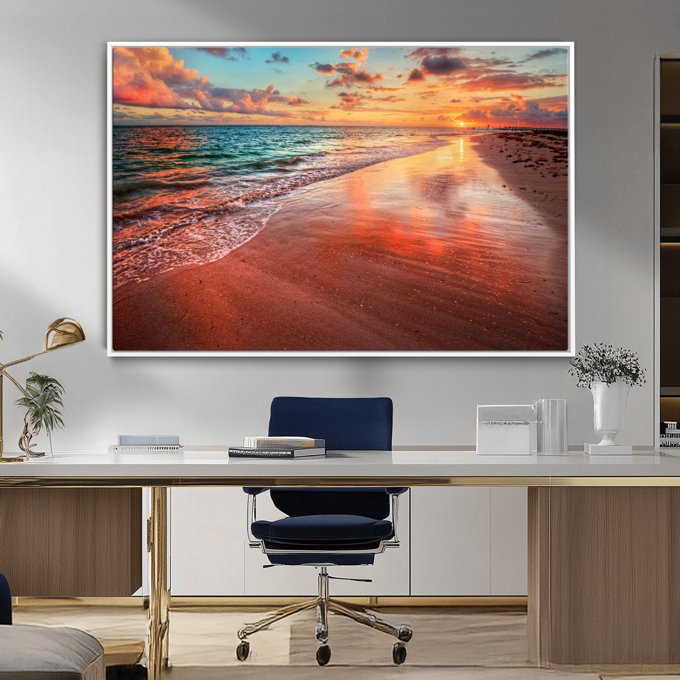 MGV-FC-36X24 - Sunset Beach Wall Art | Ocean Canvas Print | Coastal Wall Art | Tranquil Sunset Canvas Print