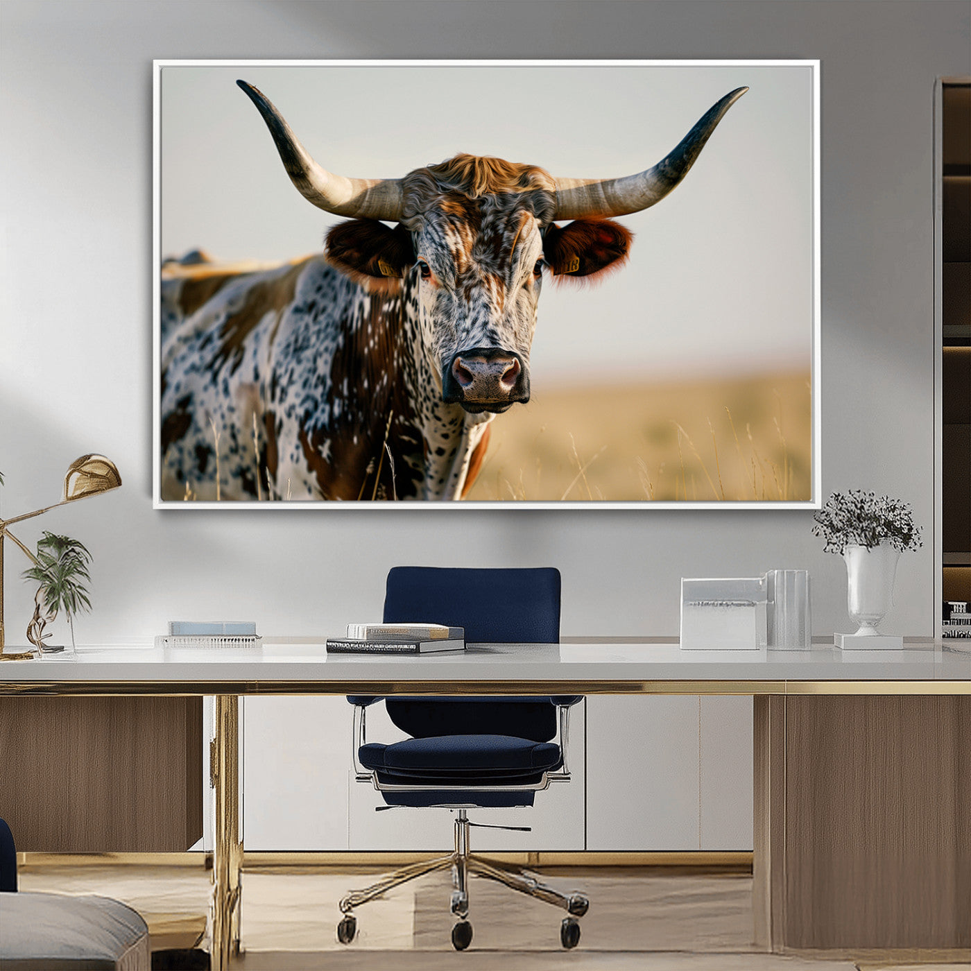 MGV-FC-36X24 - Texas Bull Longhorn Wall Art Canvas Print for Farm House Wall Decor, Farmhouse Wall Art Print