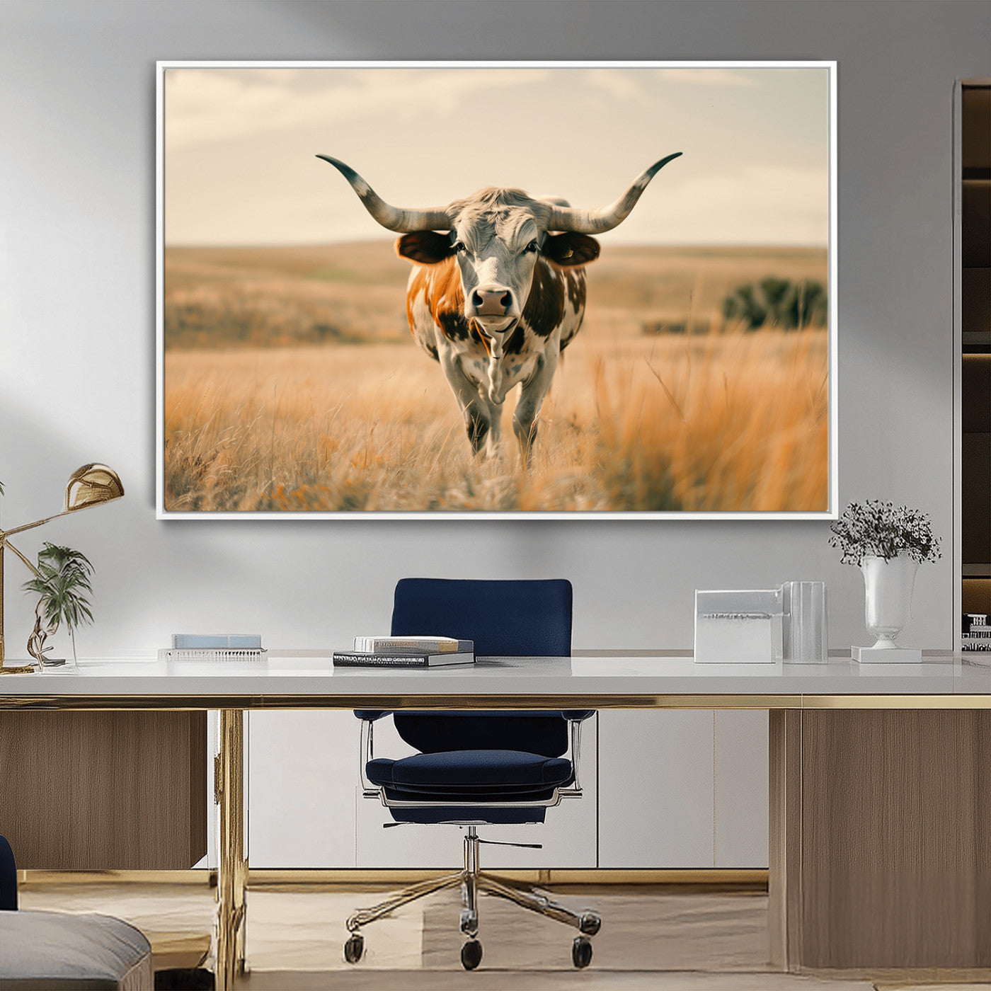 MGV-FC-36X24 - Texas Cow Wall Art Canvas Print for Farm House Wall Decor, Farmhouse Wall Art Print
