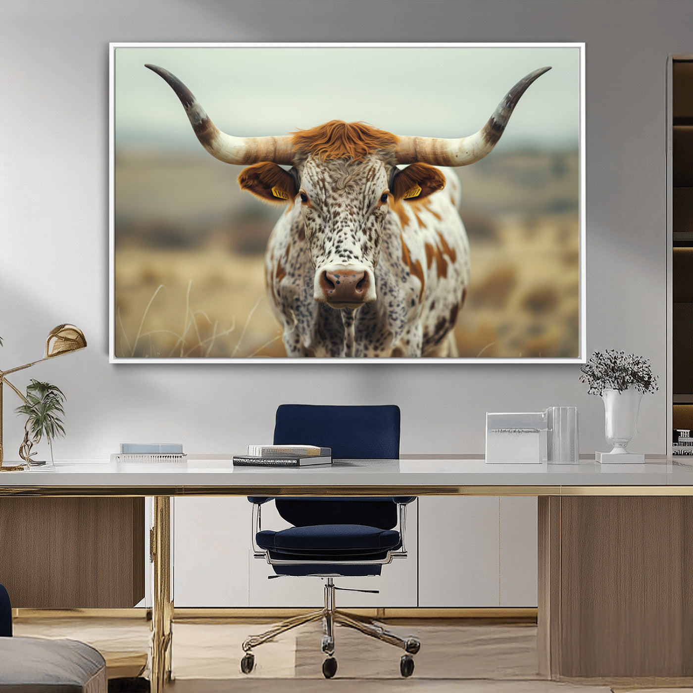 MGV-FC-36X24 - Texas Cow Longhorn Wall Art Canvas Print for Farm House Wall Decor, Farmhouse Wall Art Print