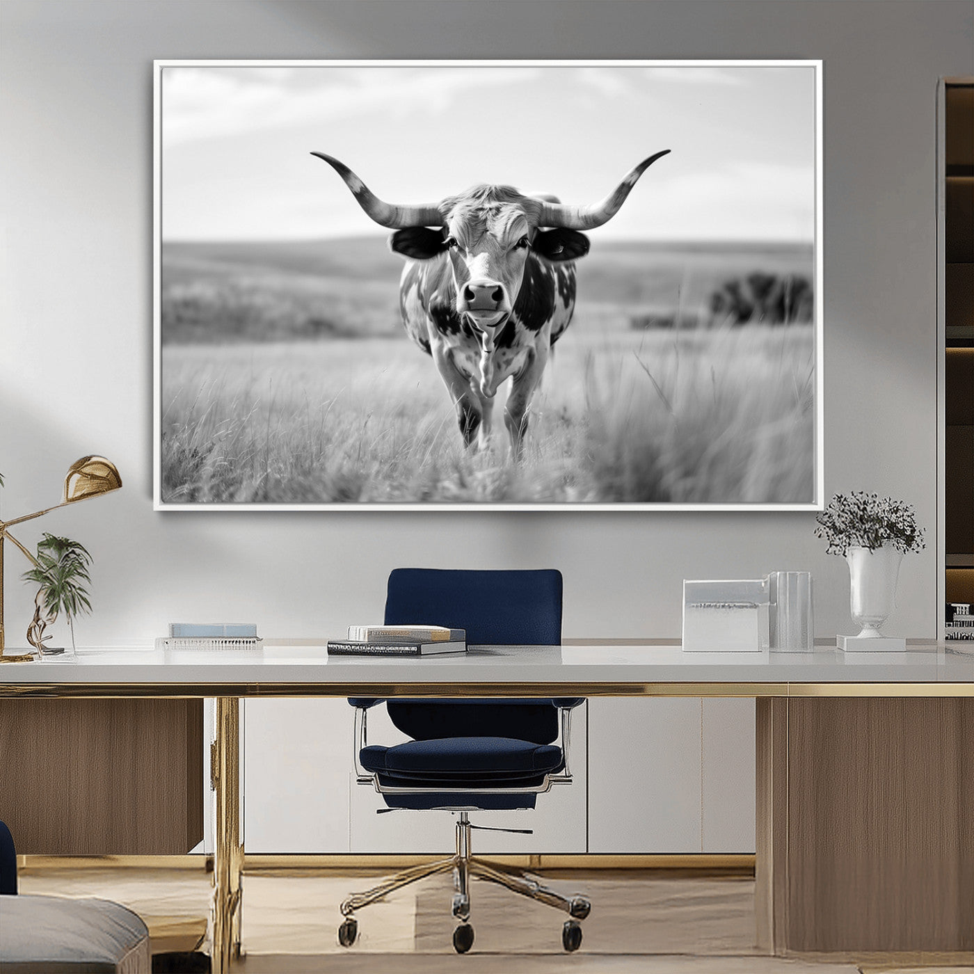 MGV-FC-36X24 - Texas Cow Longhorn Wall Art Canvas Print for Farm House Wall Decor, Farmhouse Wall Art Print