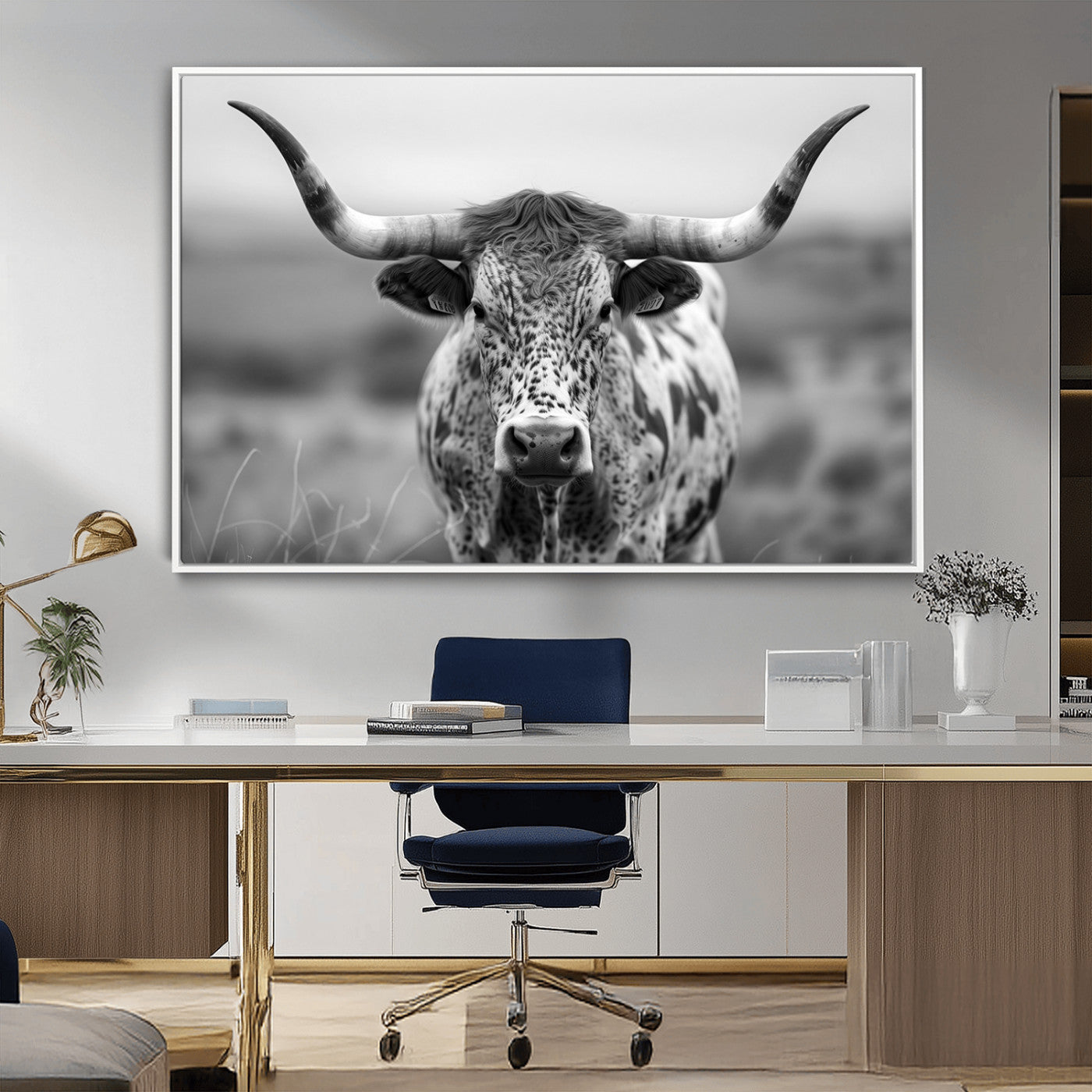 MGV-FC-36X24 - Texas Cow Longhorn Wall Art Canvas Print for Farm House Wall Decor, Farmhouse Wall Art Print