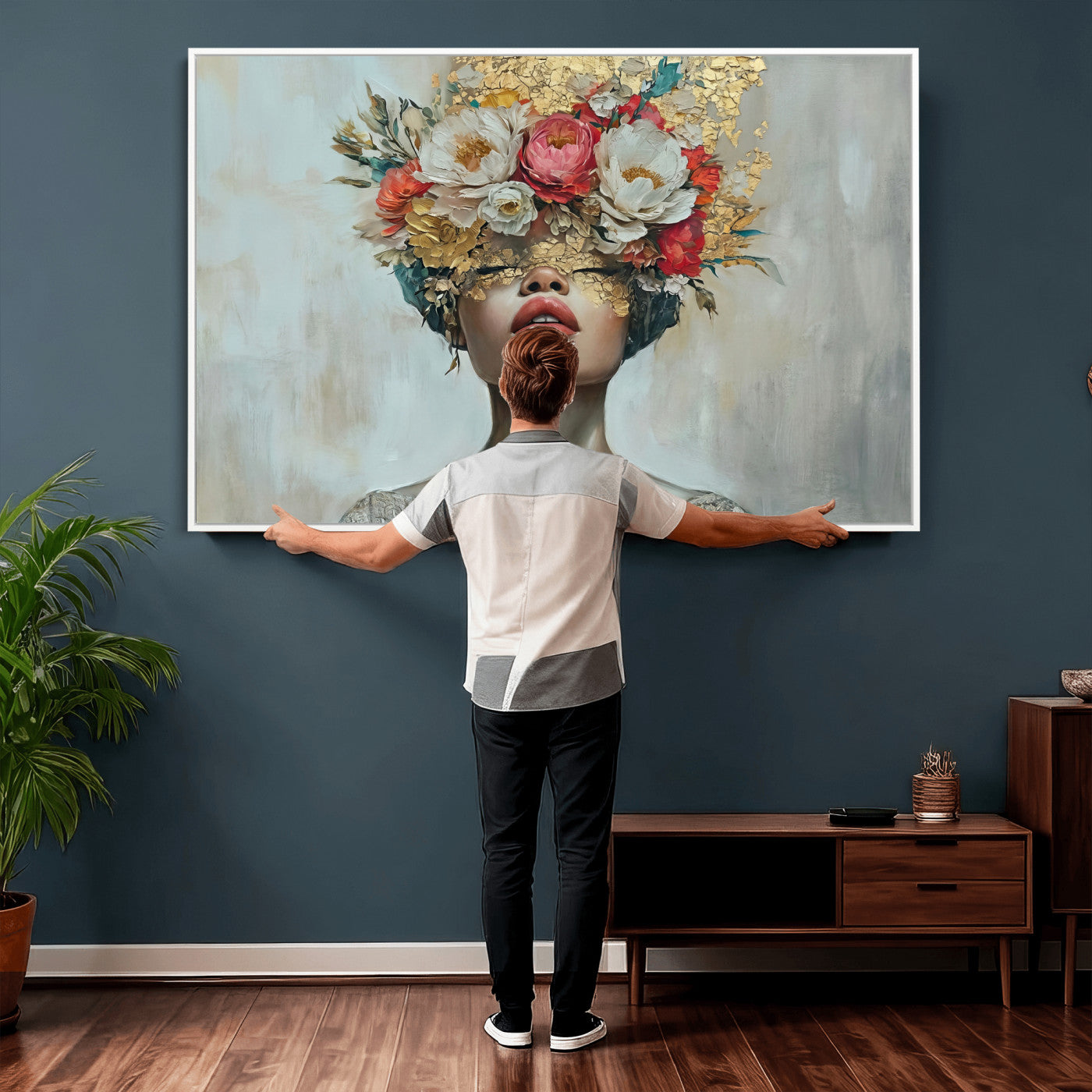 26919-MGV-CV-36X24 - Golden Petal Wall Art Canvas Print - Silhouette Woman Wall Art Canvas Print, Floral Woman Portrait