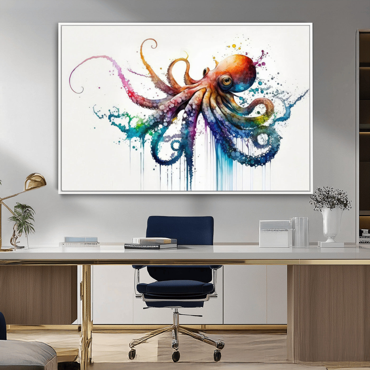 MGV-FC-36X24 - Watercolor Vibrant Octopus Wall Art Canvas Print | Abstract Sea Life Art | Colorful Marine Creature