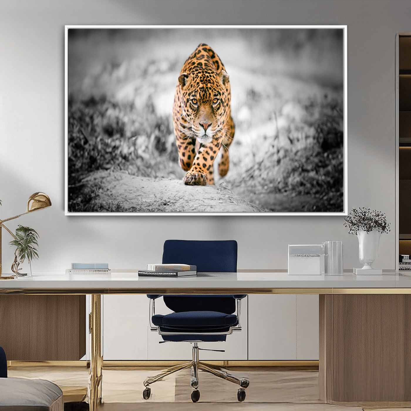 MGV-FC-36X24 - Jaguar Wall Art Canvas Print - Majestic Big Cat in Focused Pursuit - Ready to Hang