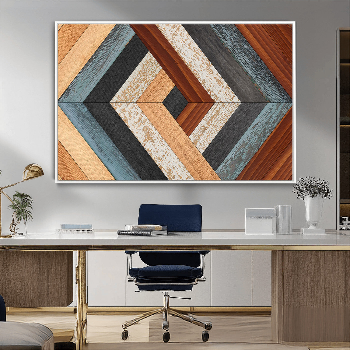 MGV-FC-36X24 - Geometric Wood Art Wall Decor Canvas Print, Rustic Wooden Pattern Triptych Wall Art for Living Room